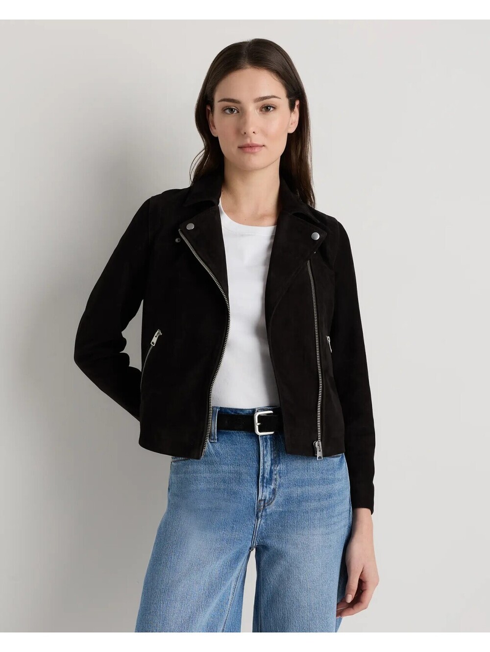 Quince Women's Black 100% Goat Suede Leather Motorcycle Jacket - NWOT - Sz XS
